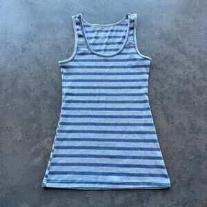 Vintage Y2k Blue Striped Ribbed Knit Basic Cami Longline Tank Top Women's XL